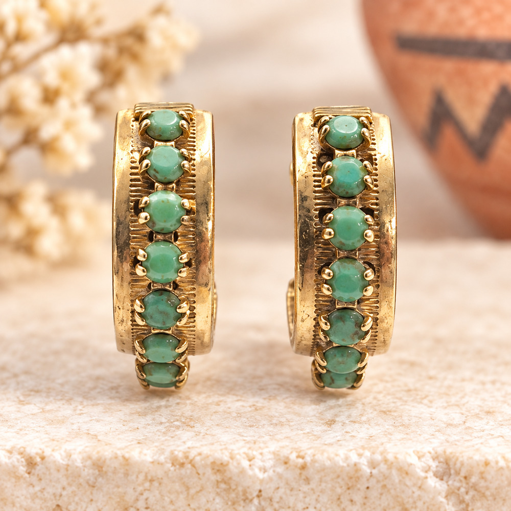 Screw Back Vintage Hoop Earrings Faux Stones